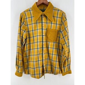 Fried Rice NY Plaid Button Front Shirt Mens Large Yellow Corduroy Urban Designer